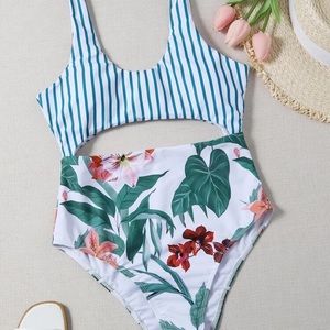 New Shein Tropical Cutout One Piece Bathing Suit